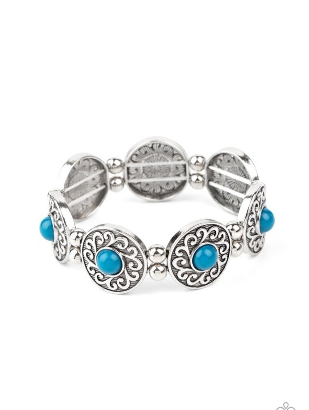 Silver-Tone Turquoise Cabochon Stretch Bracelet Paparazzi Jewelry New
